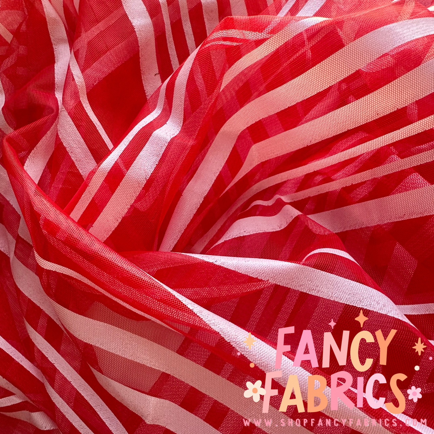 Candy Cane Stripes (Red) | Stretch Mesh