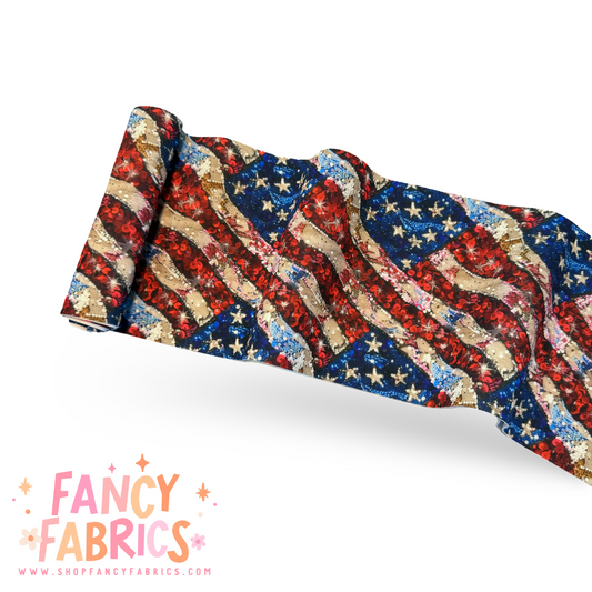 Vintage Flag Sequins | 5"xWOF Strip | Thin Scuba | Ready To Ship