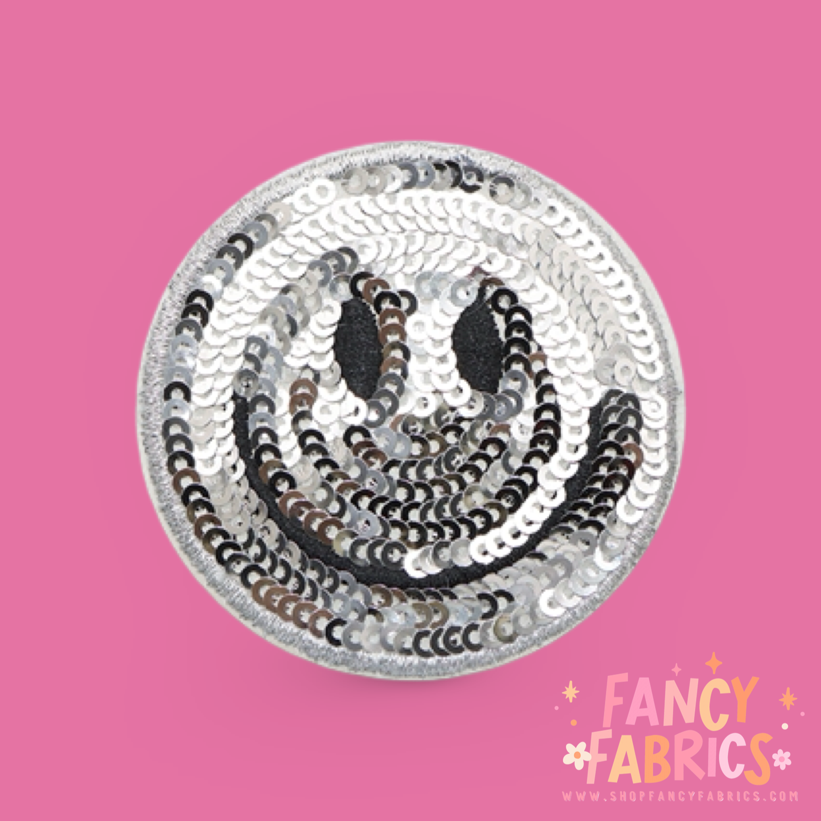 Silver | Sequin Smiley | Iron On Patch