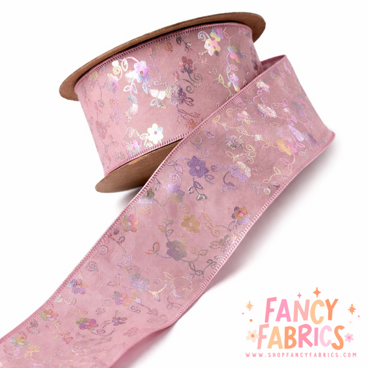 Mauve | 1.5" | Holo Flowers Ribbon | Ready To Ship