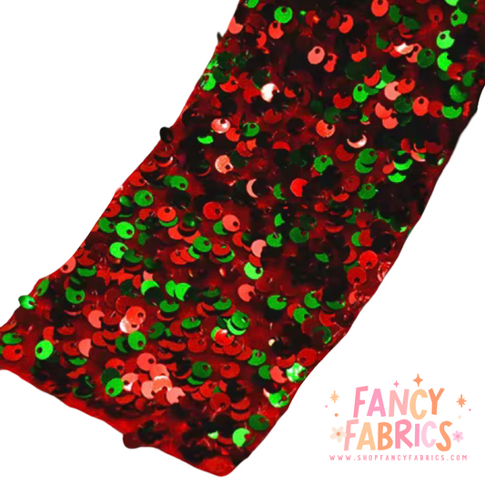 Red + Green | Single Sided | Sequin Velvet Ribbon | Ready To Ship