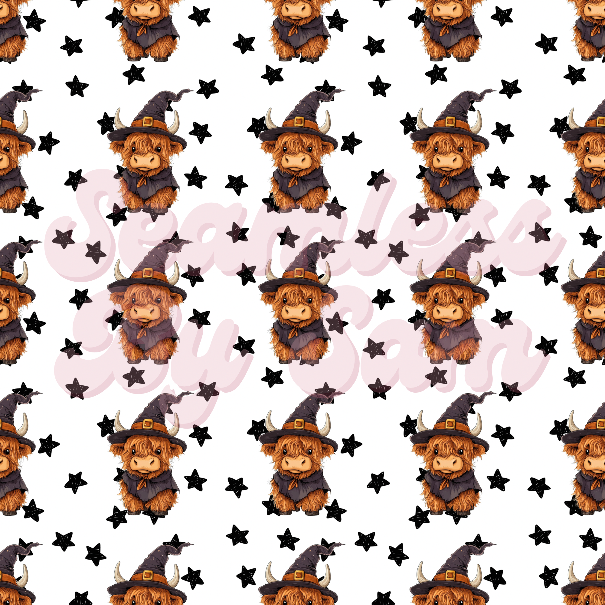 Witchy Highland Cows | Seamless File | Digital Download