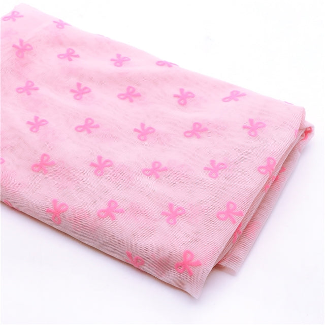 Flocked Bows (Hot Pink) | Stretch Mesh | Ready To Ship