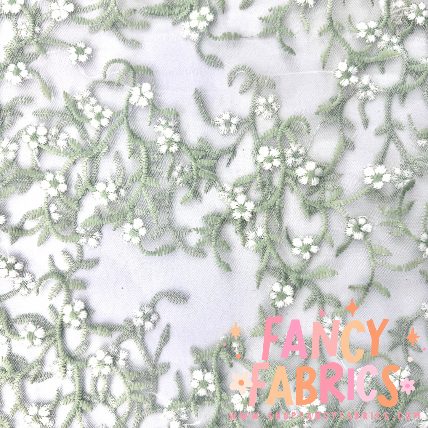 Seafoam Daisies | Embroidered Mesh | Ready To Ship