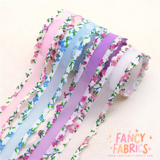 1" Single Sided | Floral Edged Ribbon | Ready To Ship