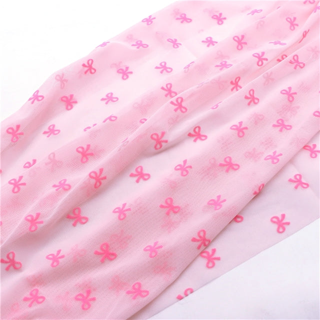 Flocked Bows (Hot Pink) | Stretch Mesh | Ready To Ship