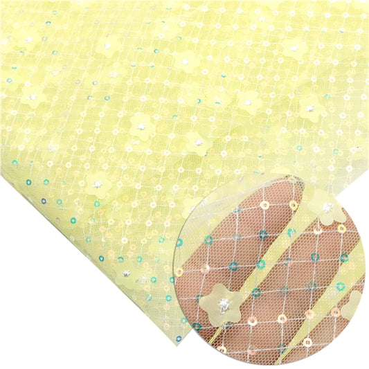 Yellow | 3D Plaid Floral Sequin Mesh | Ready To Ship
