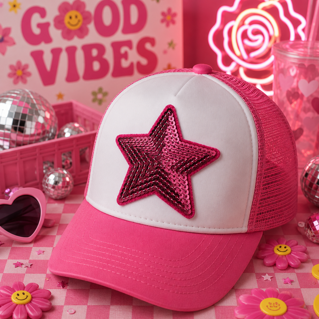 Dark Pink Sequin Star | Iron On Patch