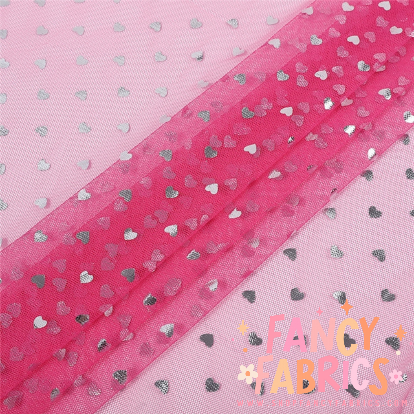 Dark Pink | Tiny Foil Hearts | Mesh