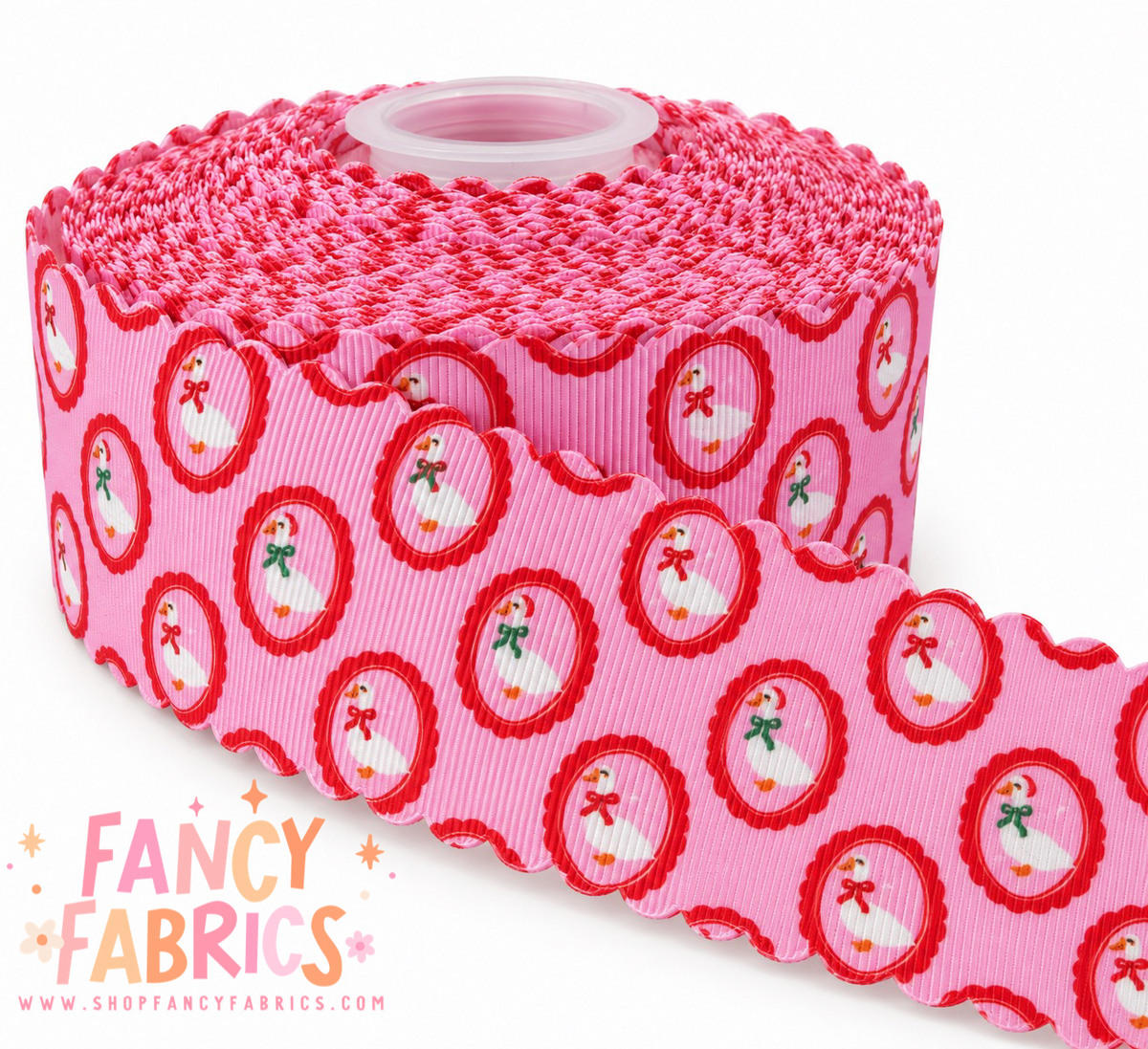 Christmas Geese | 2" Single Sided | Scalloped Grosgrain Ribbon | Ready To Ship