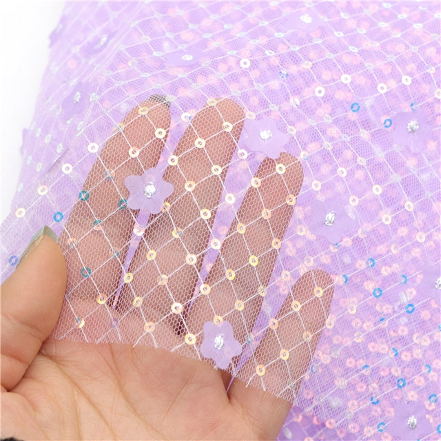 Purple | 3D Plaid Floral Sequin Mesh | Ready To Ship