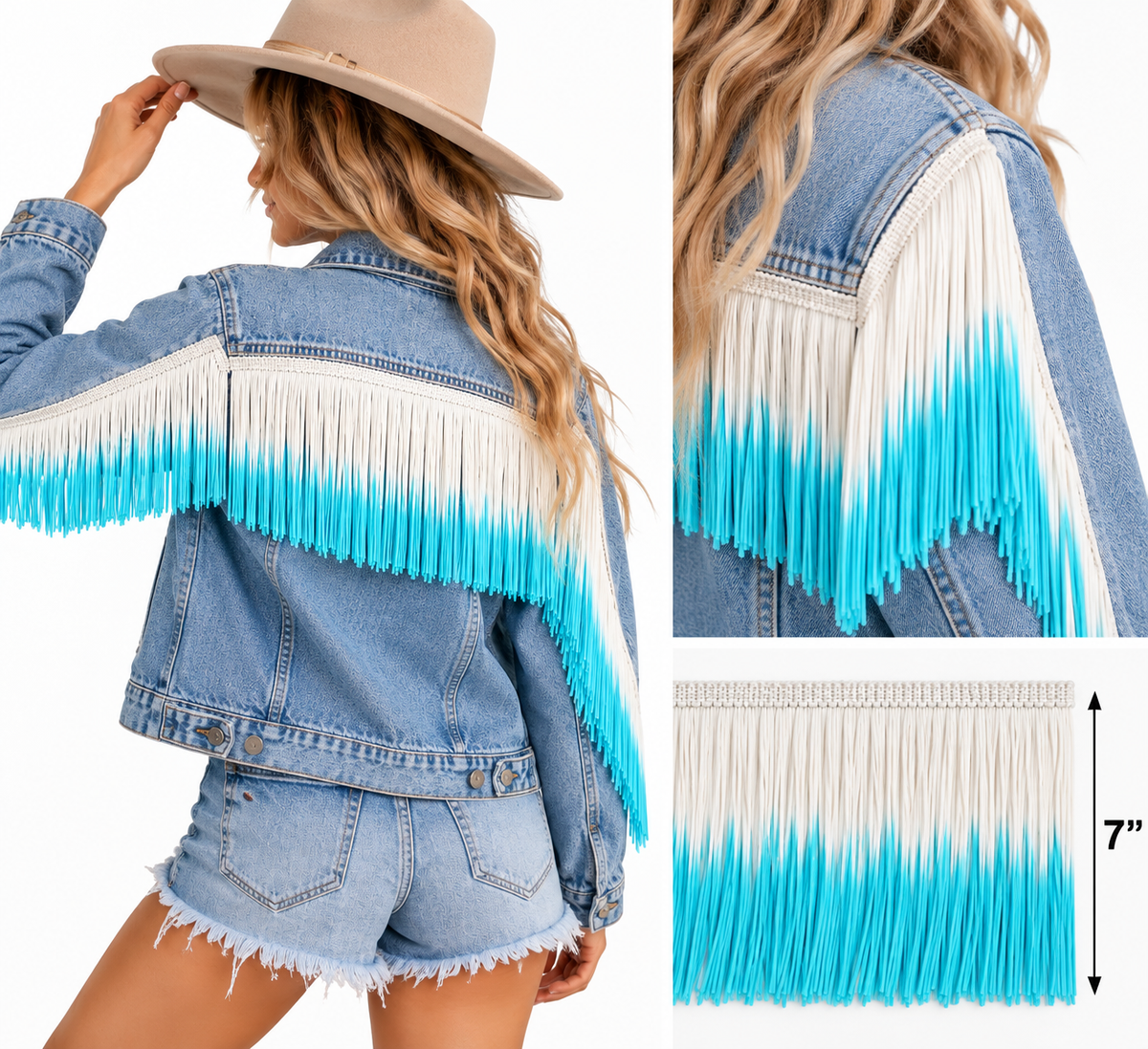White + Baby Blue | Ombré Fringe | By The Yard