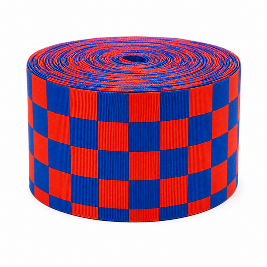 Red + Blue Checkers | 3" Single Sided | Printed Ribbon | Ready To Ship