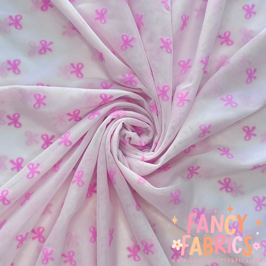 Flocked Bows (Hot Pink) | Stretch Mesh | Ready To Ship