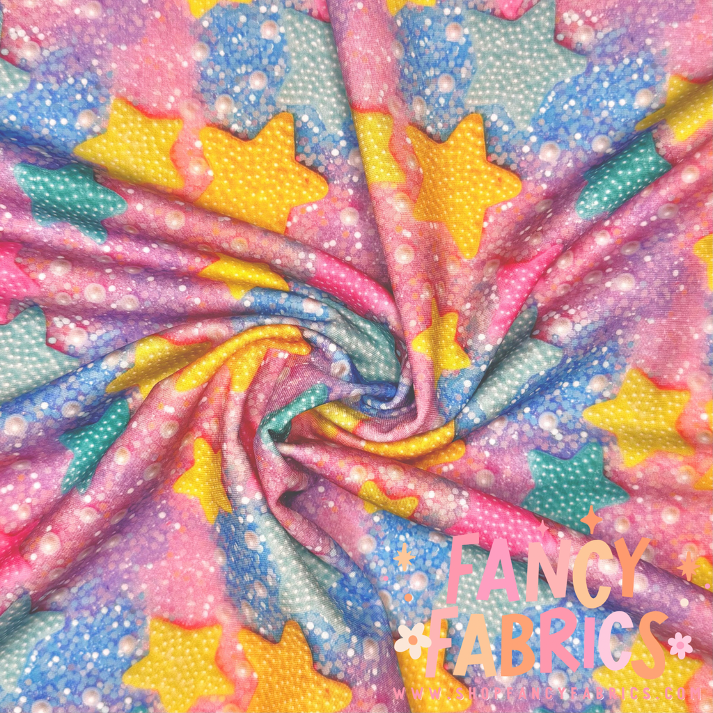 Glitter Stars swim fabric ready to ship