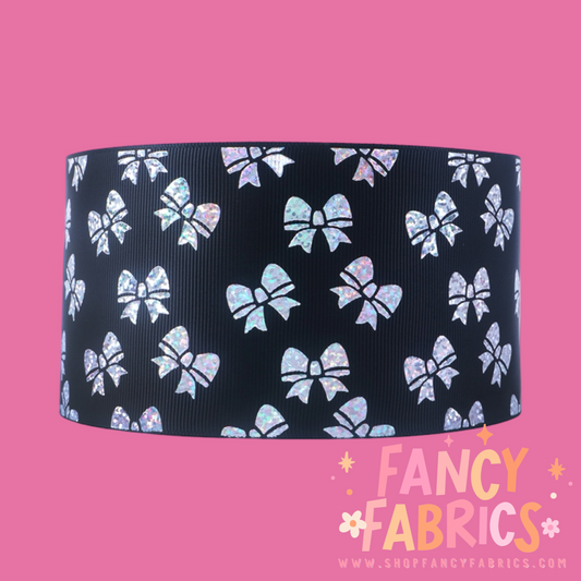 Holo Bows (Black) 3" single sided ribbon