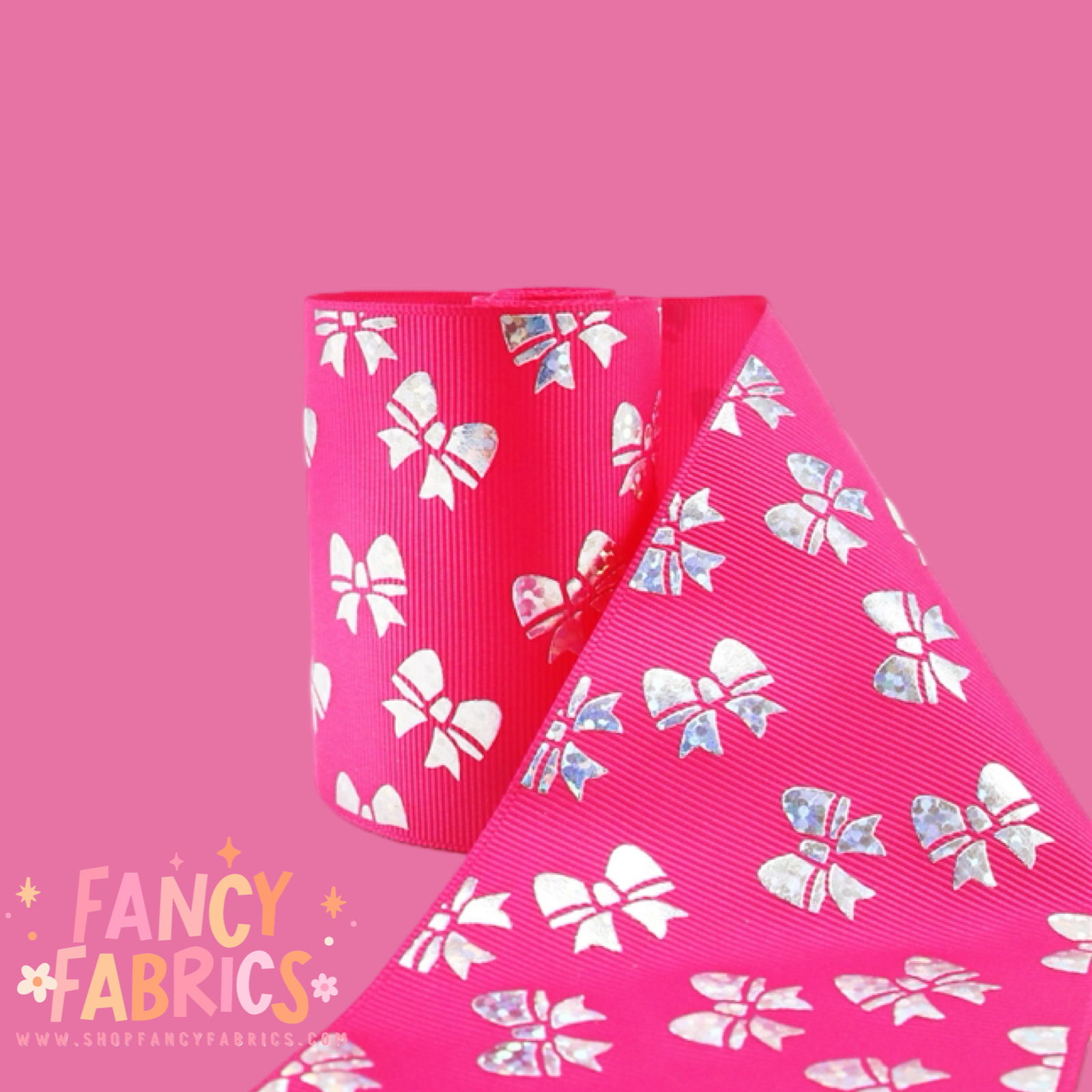 Holo Bows (Pink) 3" single sided ribbon