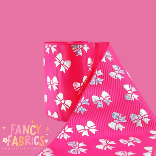 Holo Bows (Pink) 3" single sided ribbon