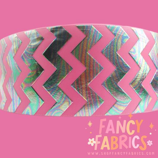 Holo Chevron (Pink) 3" single sided ribbon