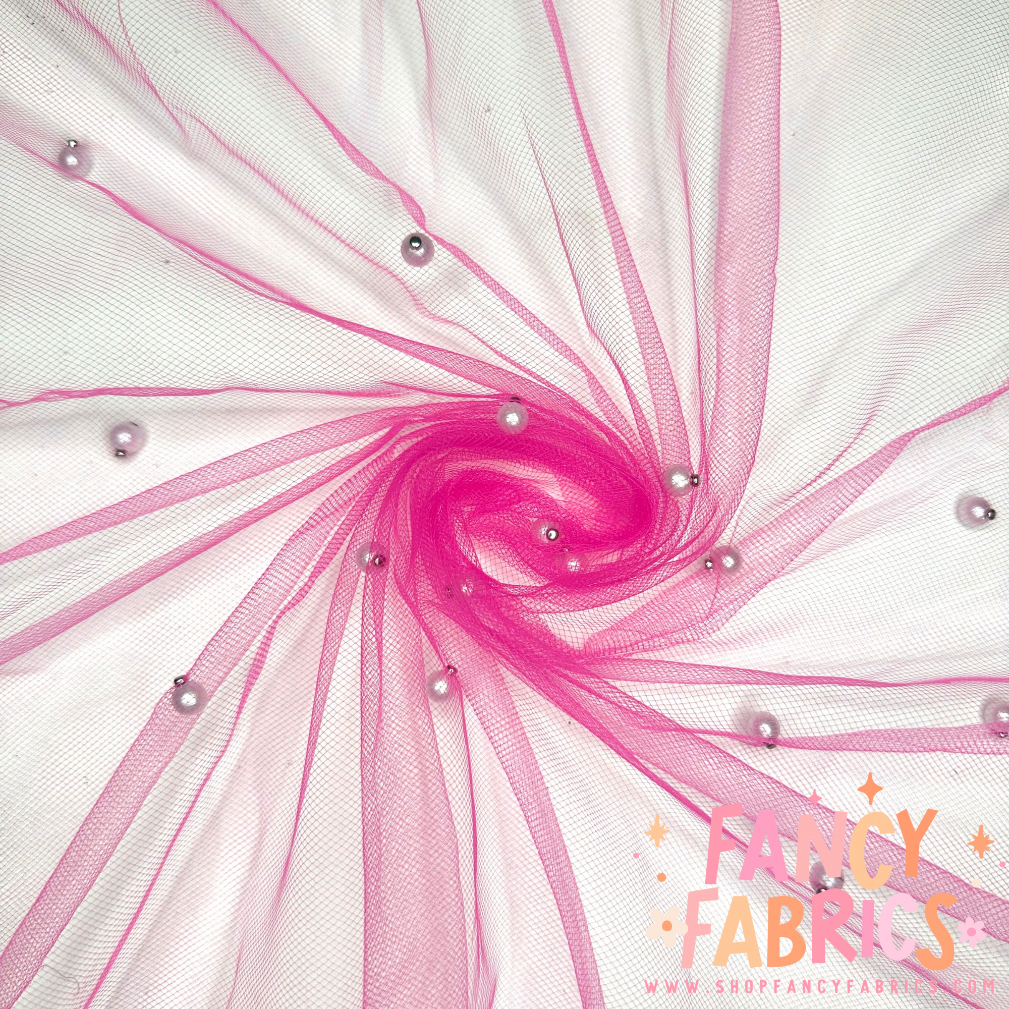 Hot Pink (White Pearls) | Pearl Mesh