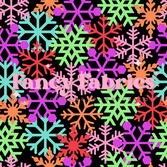 Neon Snowflakes (Black) | PREORDER | By The Yard