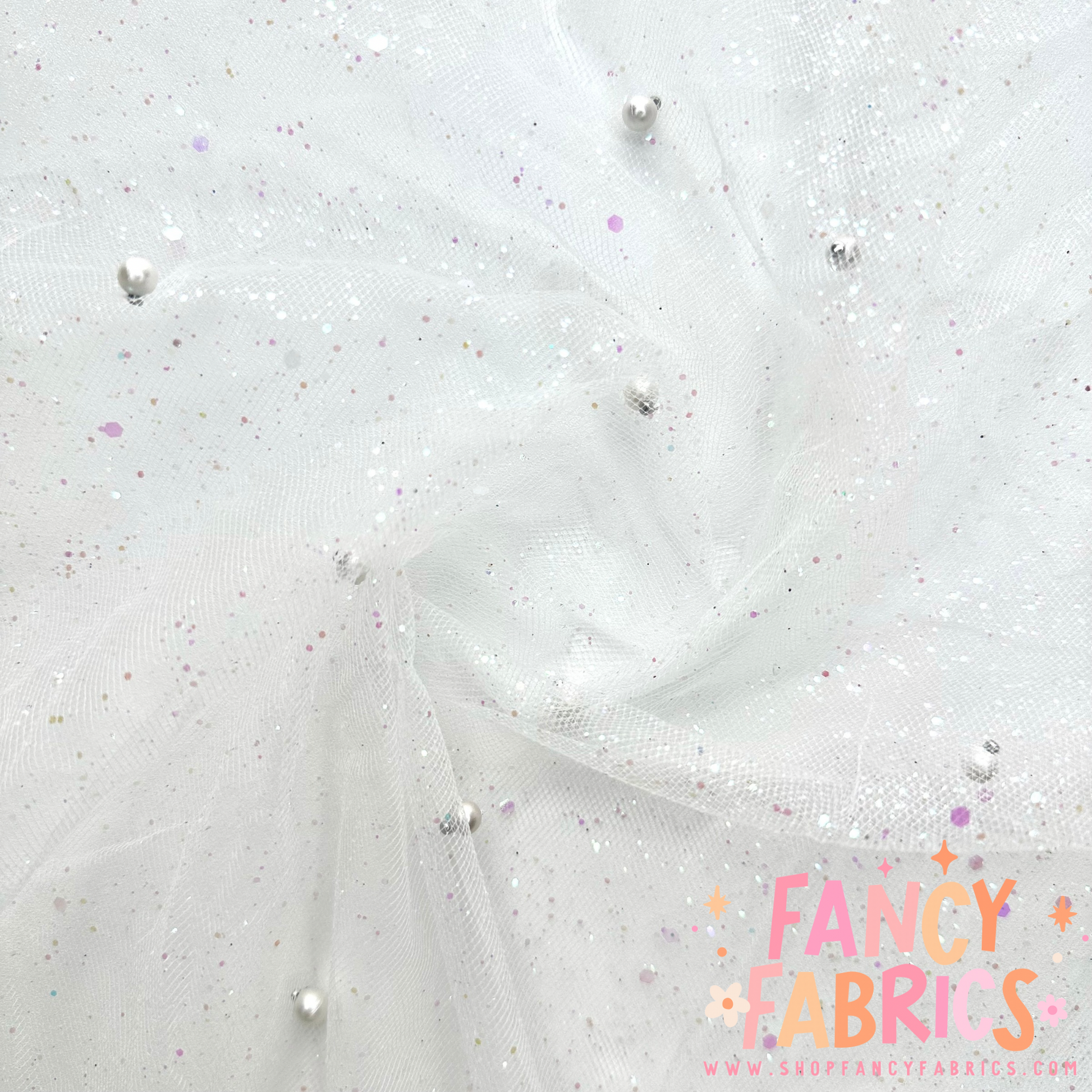 Iridescent White | Pearl + Foil Mesh | Ready To Ship