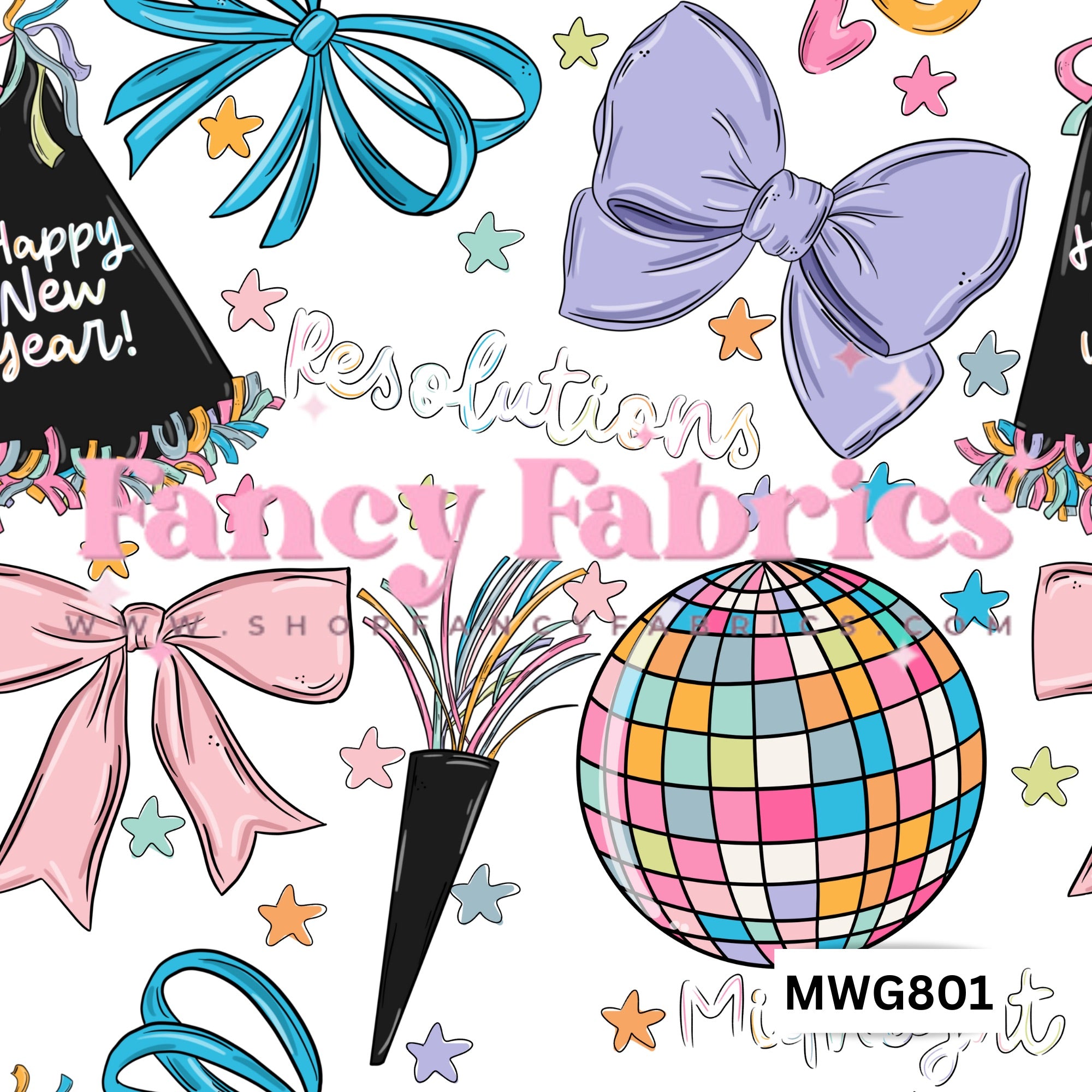 New years and bows fabric