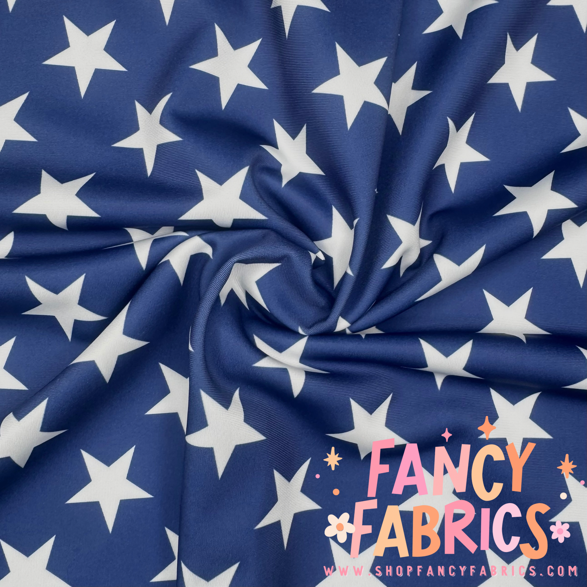 Navy Stars Swim fabric ready to ship