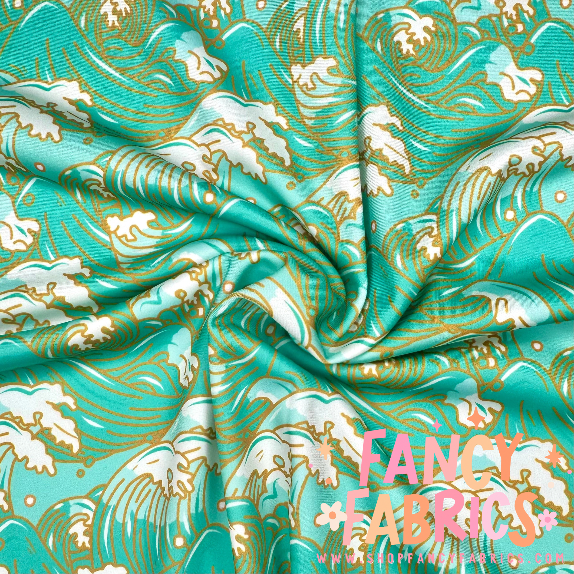 Ocean Waves Swim fabric ready to ship
