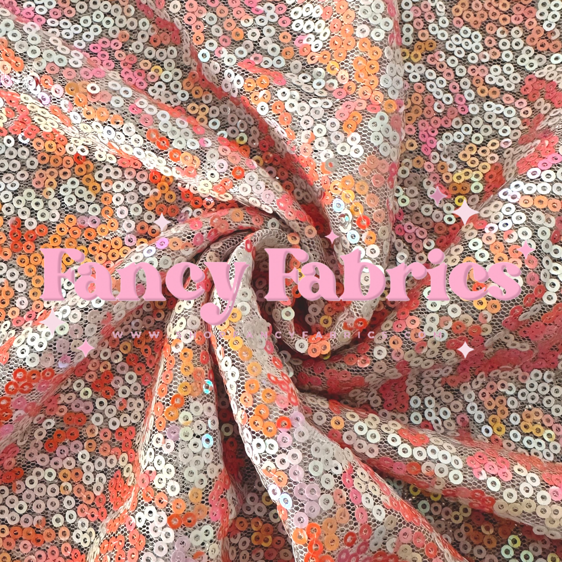 Orange + White | Stretch Sequin Mesh | Ready To Ship