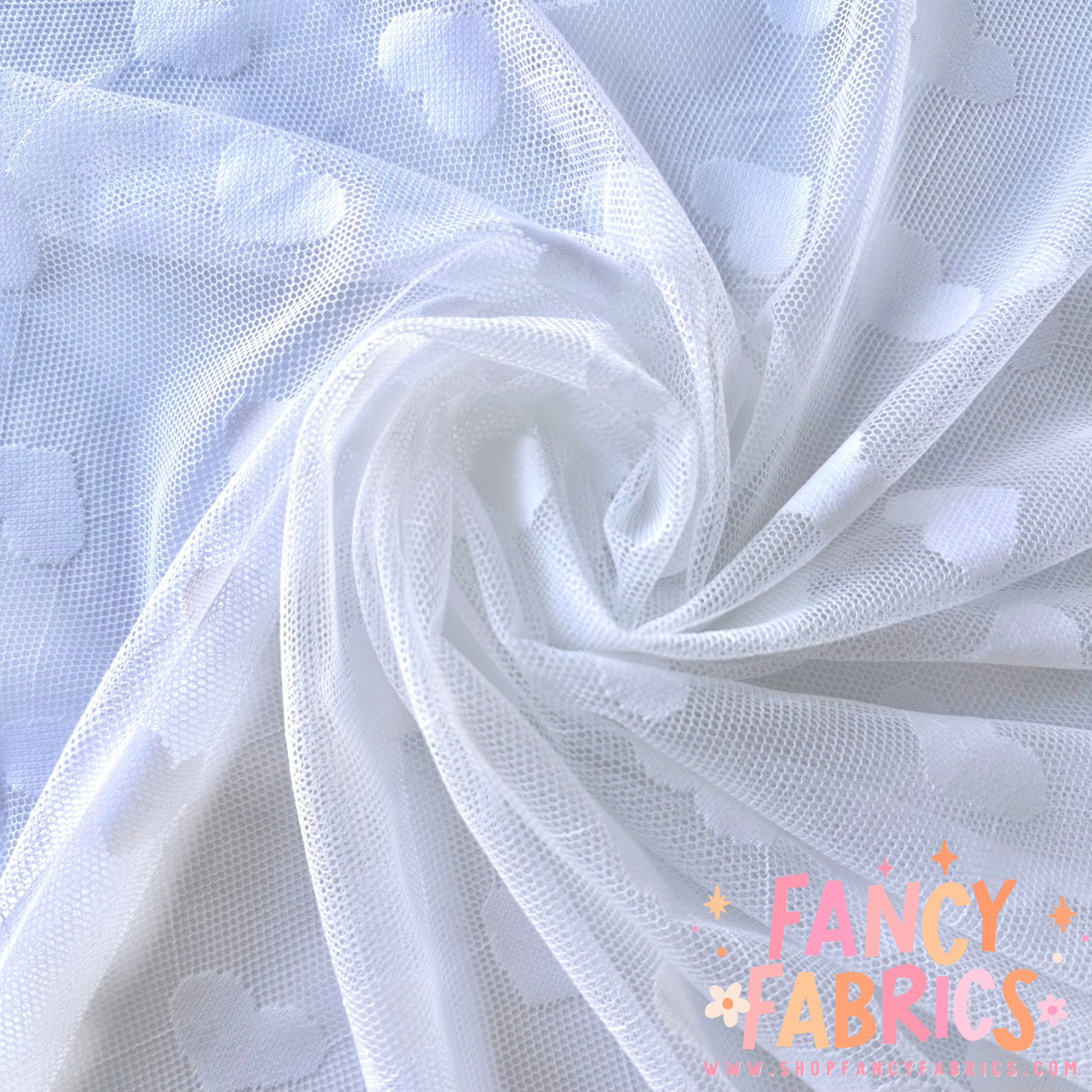 Pattern Hearts (White) | Stretch Mesh | Ready To Ship