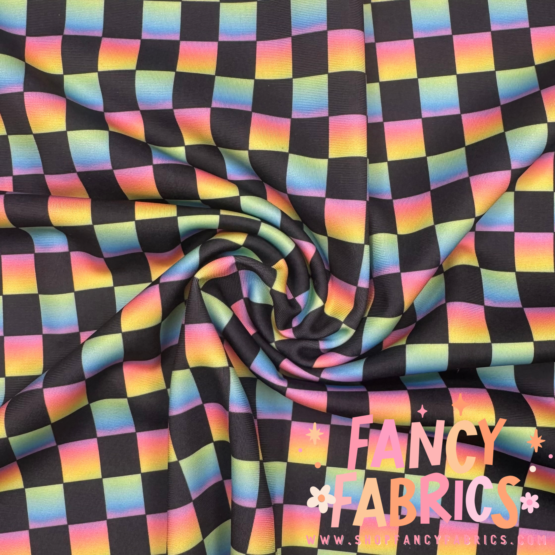 Rainbow Ombré Checkers swim fabric ready to ship