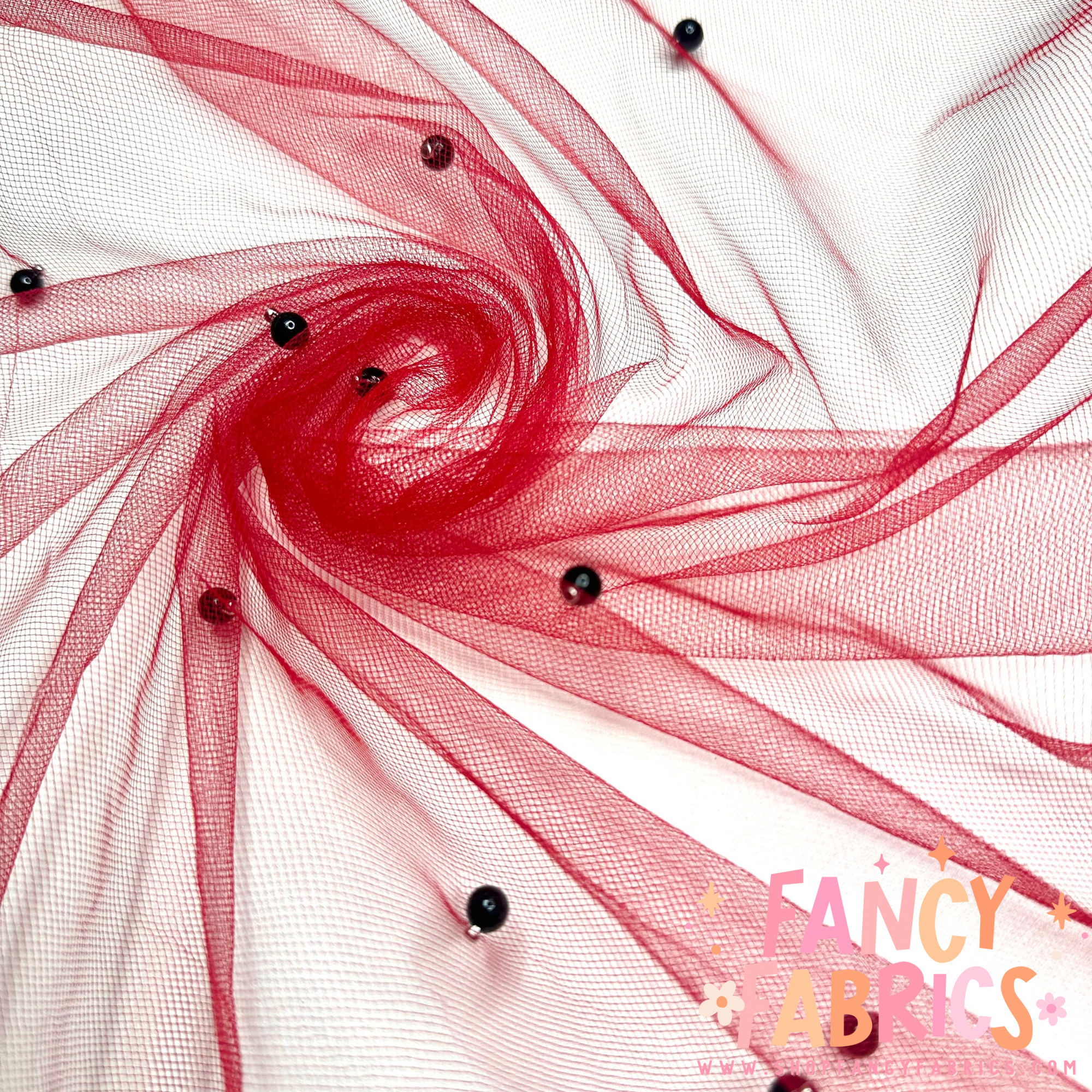 Red (Black Pearls) | Pearl Mesh