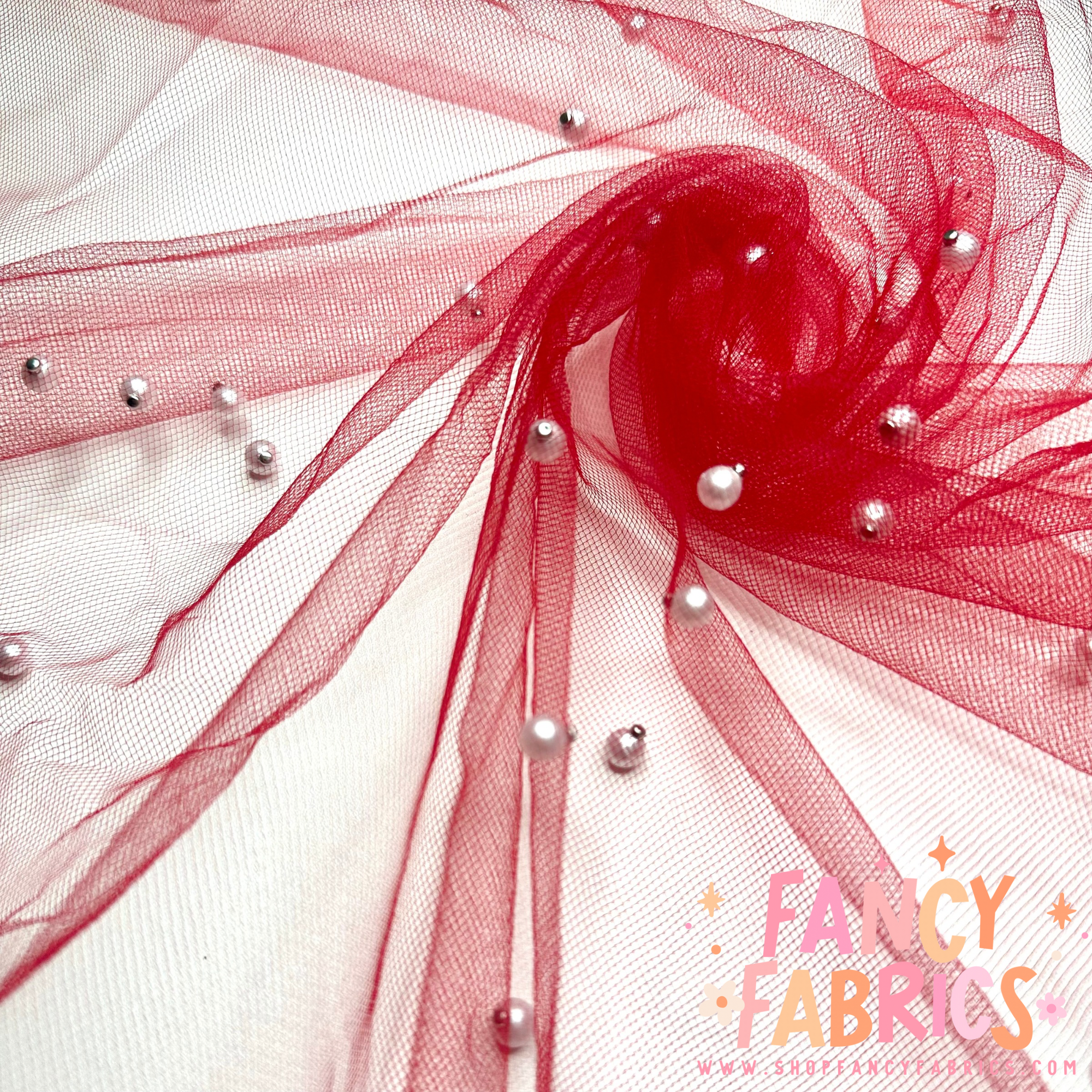 Red (White Pearls) | Pearl Mesh
