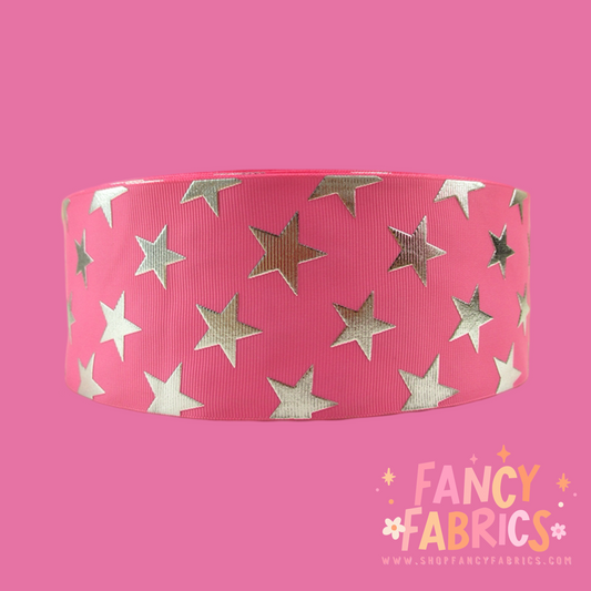 Silver Stars (Pink) 3" single sided ribbon