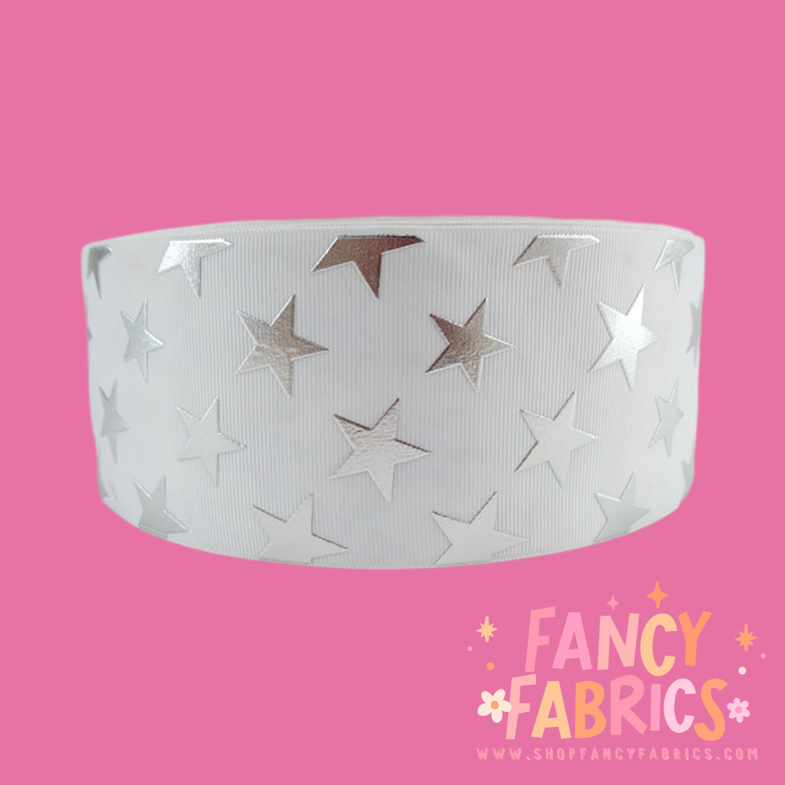 Silver Stars (White)  3" single sided ribbon