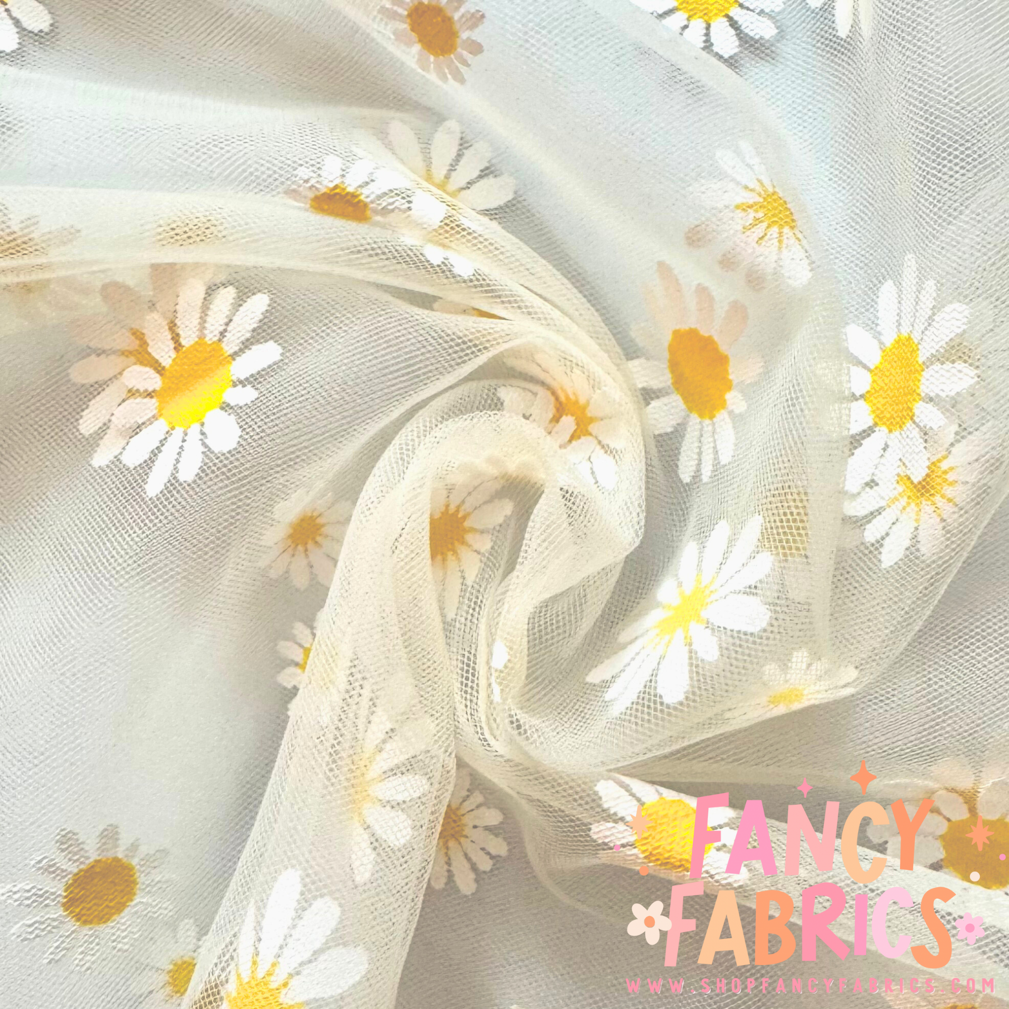 Stamped Daisy (Ivory) Mesh