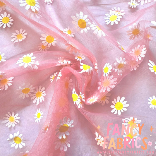 Stamped Daisy (Raspberry) Mesh Ready to Ship