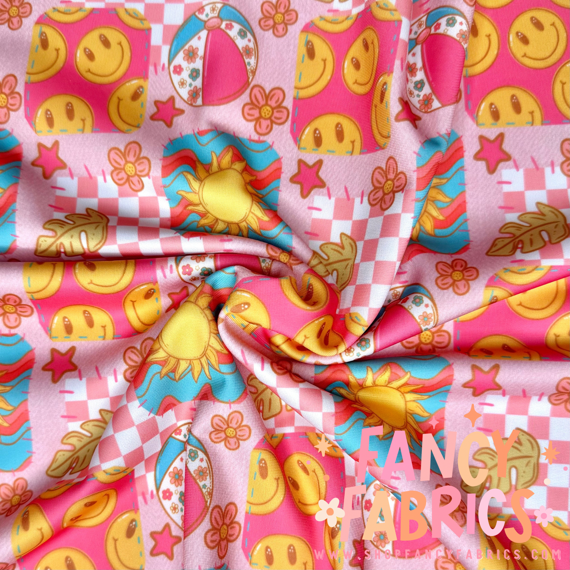 Summer Checkers swim fabric ready to ship