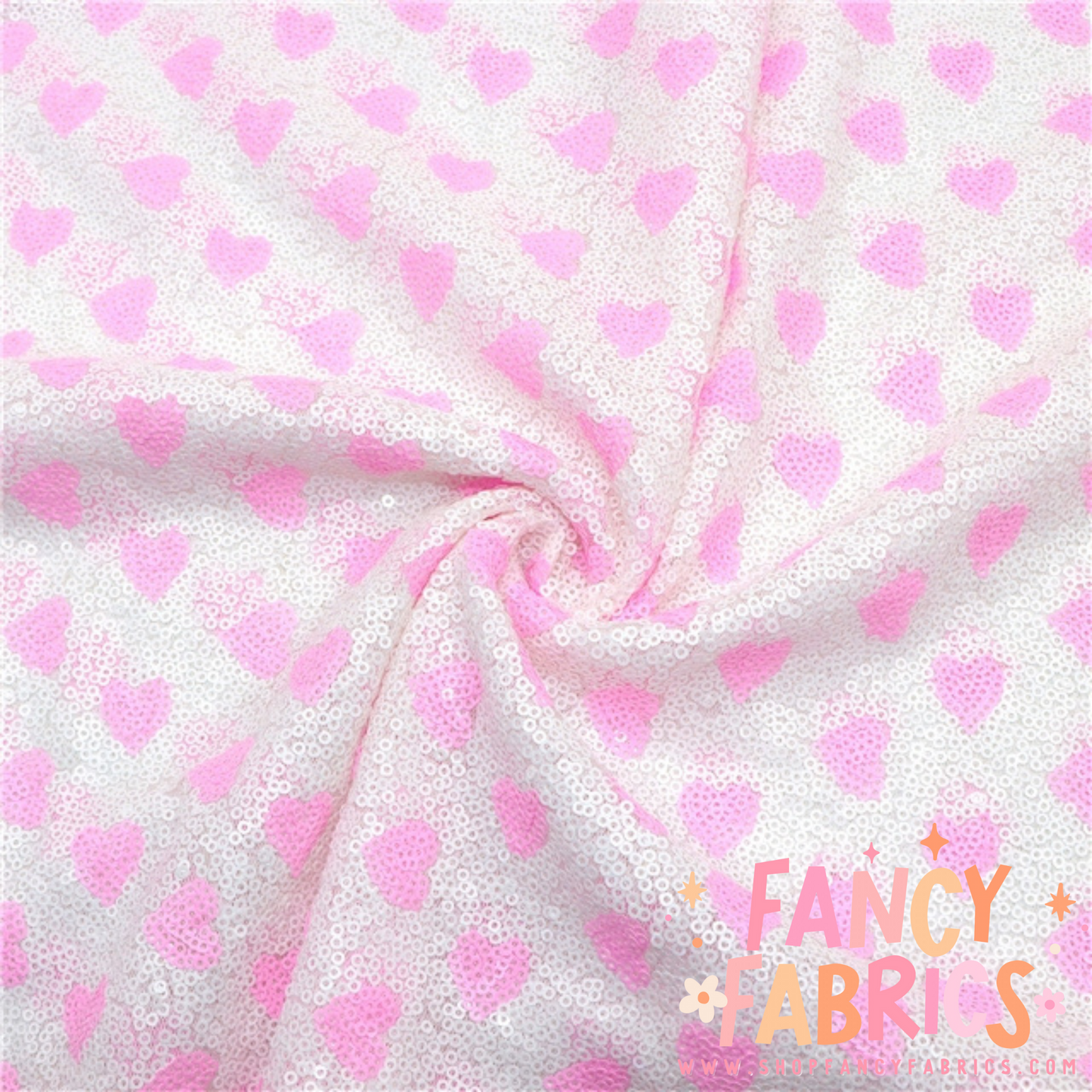 White + Pink | Heart Sequin Mesh | Ready To Ship
