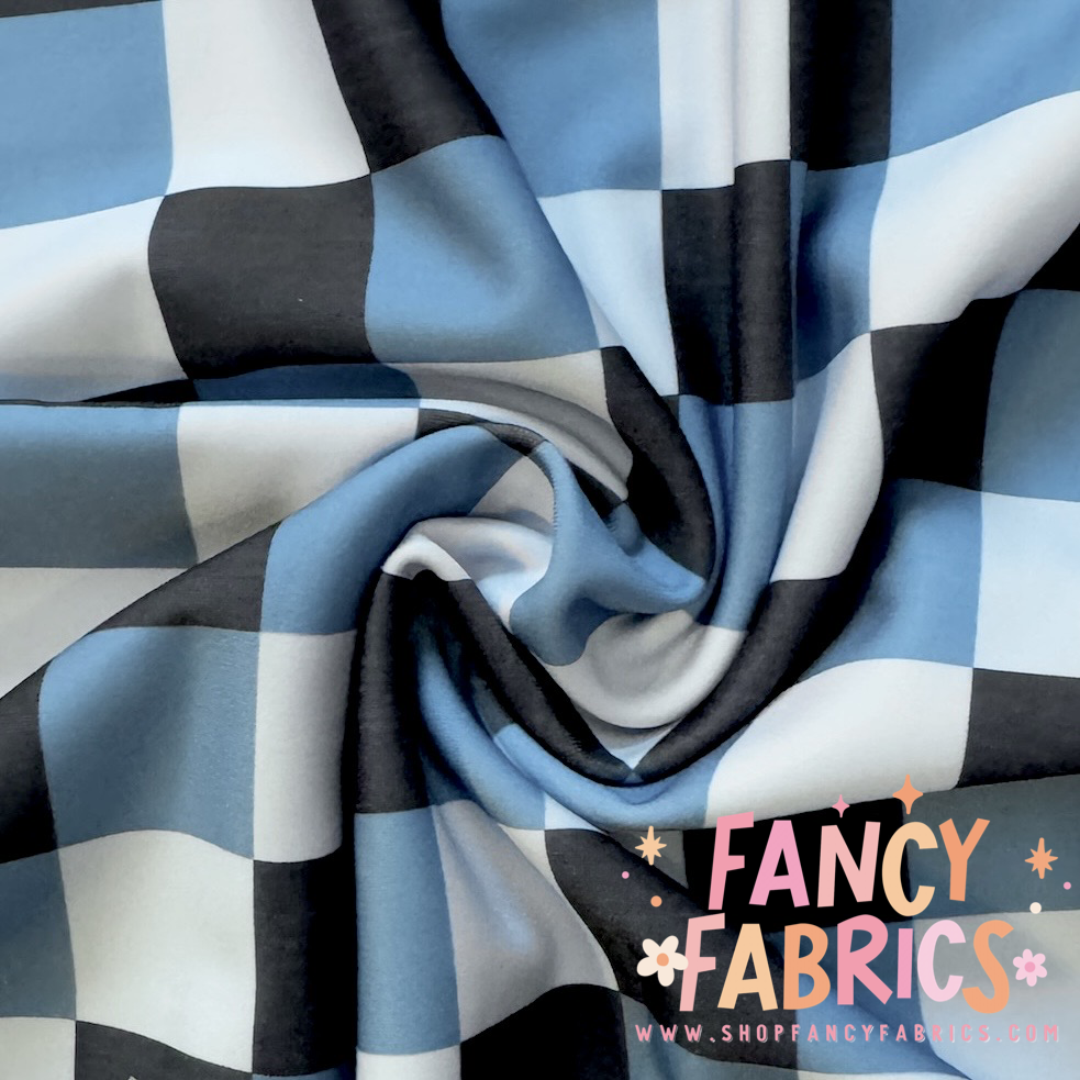 blue checkered swim fabric ready to ship