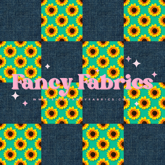Denim Sunflower Patchwork | PREORDER | By The Yard