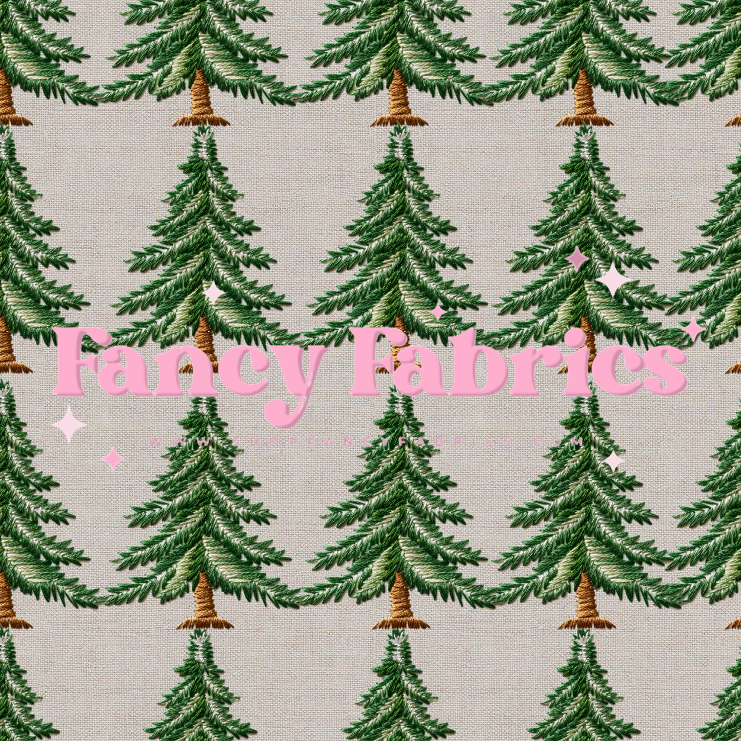 Embroidered Christmas Trees (Gray) | PREORDER | By The Yard