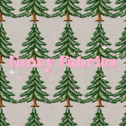 Embroidered Christmas Trees (Gray) | PREORDER | By The Yard