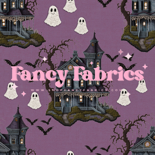 Haunted House Embroidery (Purple) | PREORDER | By The Yard