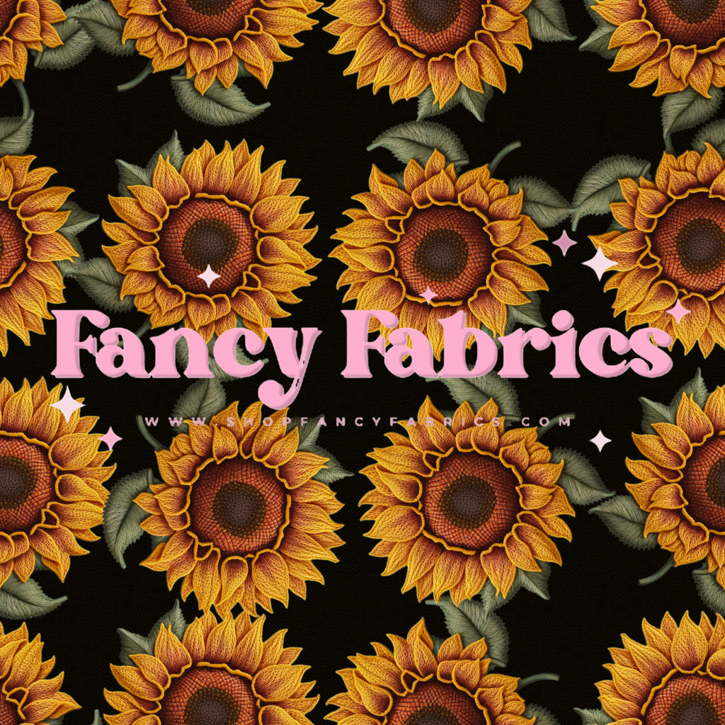 Sunflower Embroidery (Black) | PREORDER | By The Yard
