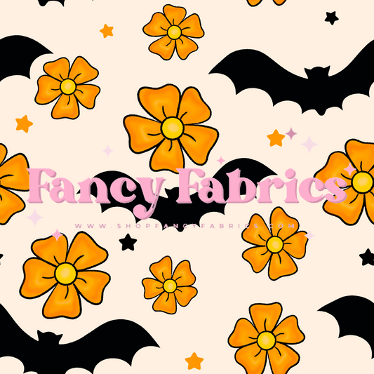 Orange Floral Starry Bats | PREORDER | By The Yard