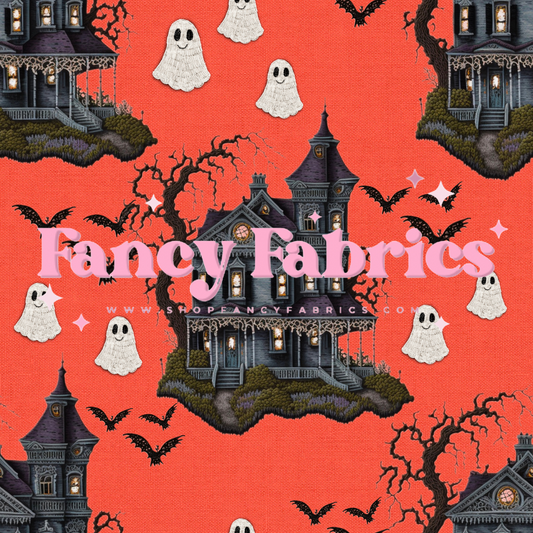 Haunted House Embroidery (Orange) | PREORDER | By The Yard