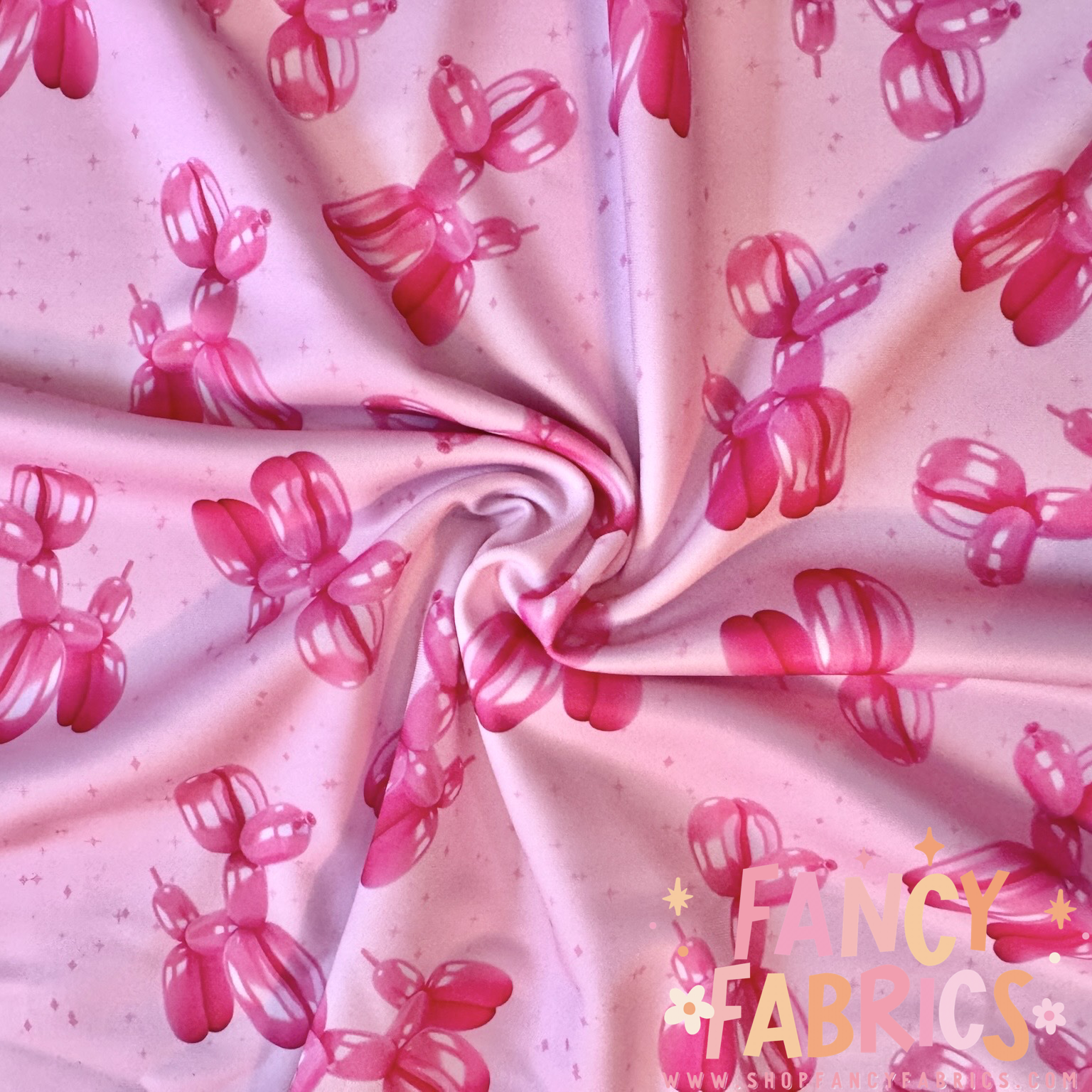 pink balloon dog swim fabric ready to ship