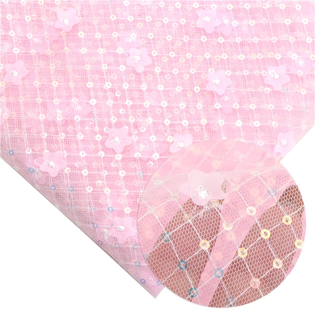 Blush | 3D Plaid Floral Sequin Mesh | Ready To Ship